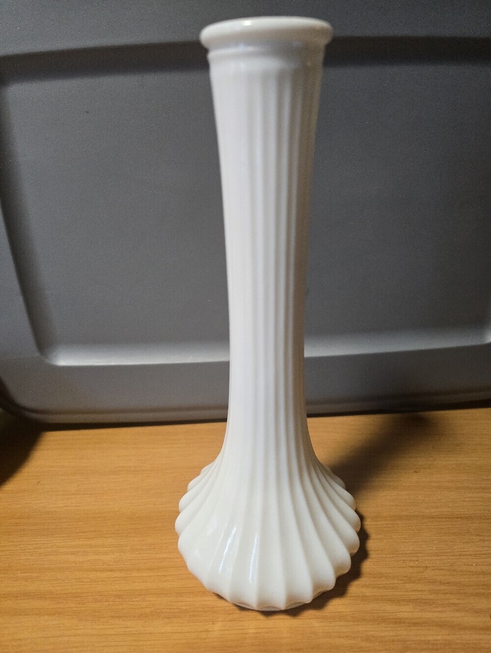 Vintage Hoosier White Milk Glass #4096 Long Stemmed Ribbed Bud Vase 9" Tall
